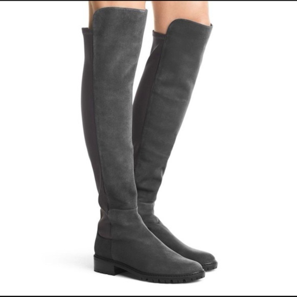 Stuart Weitzman 5050 Over-The-Knee-Suede Boots,  Slate Gray, Size 8.5
